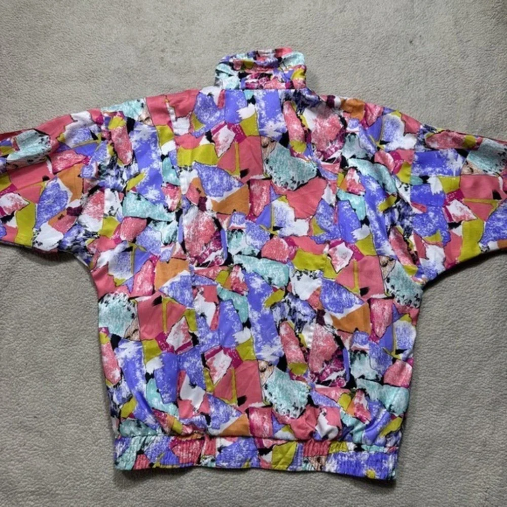 Vintage Lavon Jacket Womens Small Multicolor Abstract Windbreaker Coat 80s Retro